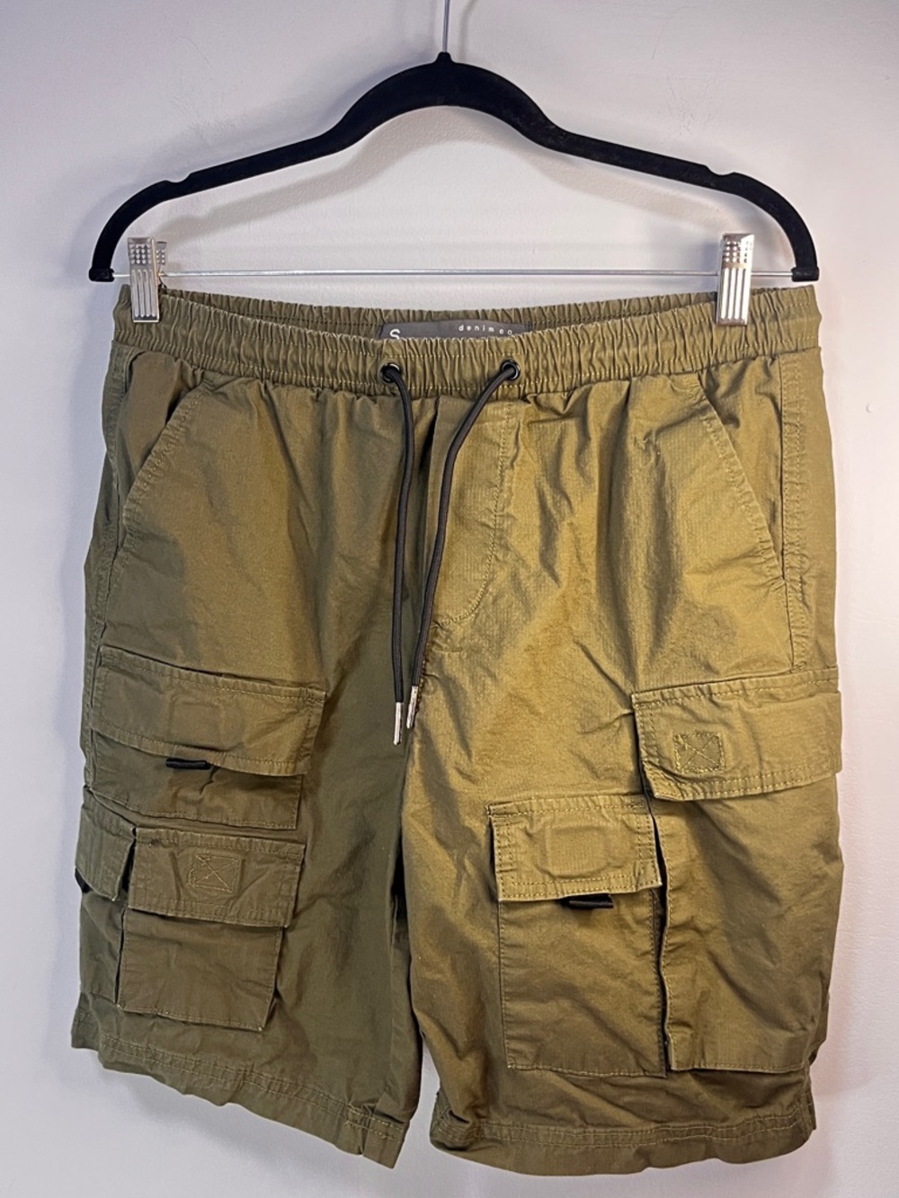 Denim&Co Men's Olive-Green Cargo Shorts with Drawstring Size Small